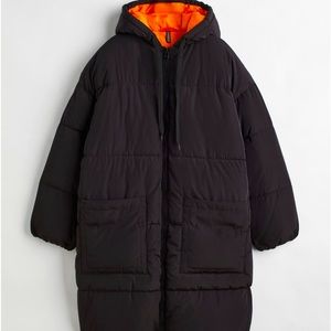Black long oversized puffer coat